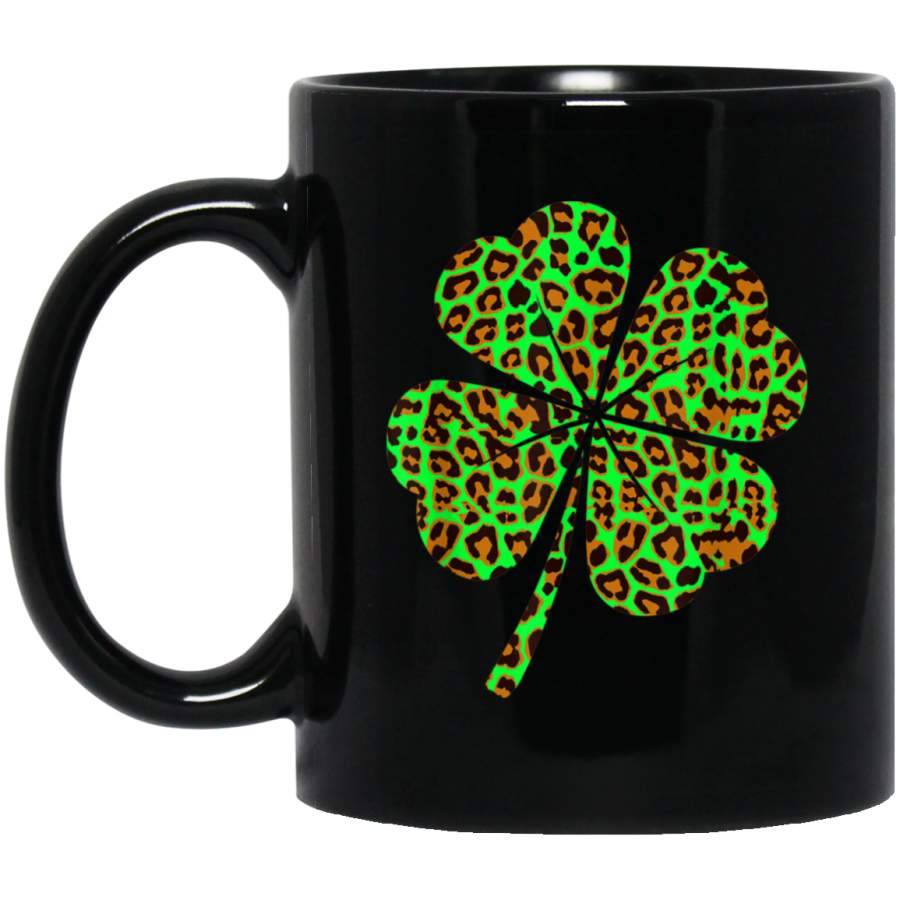 Cheetah Leopard Four Clover Leaf Shamrock St Patricks Day Mug