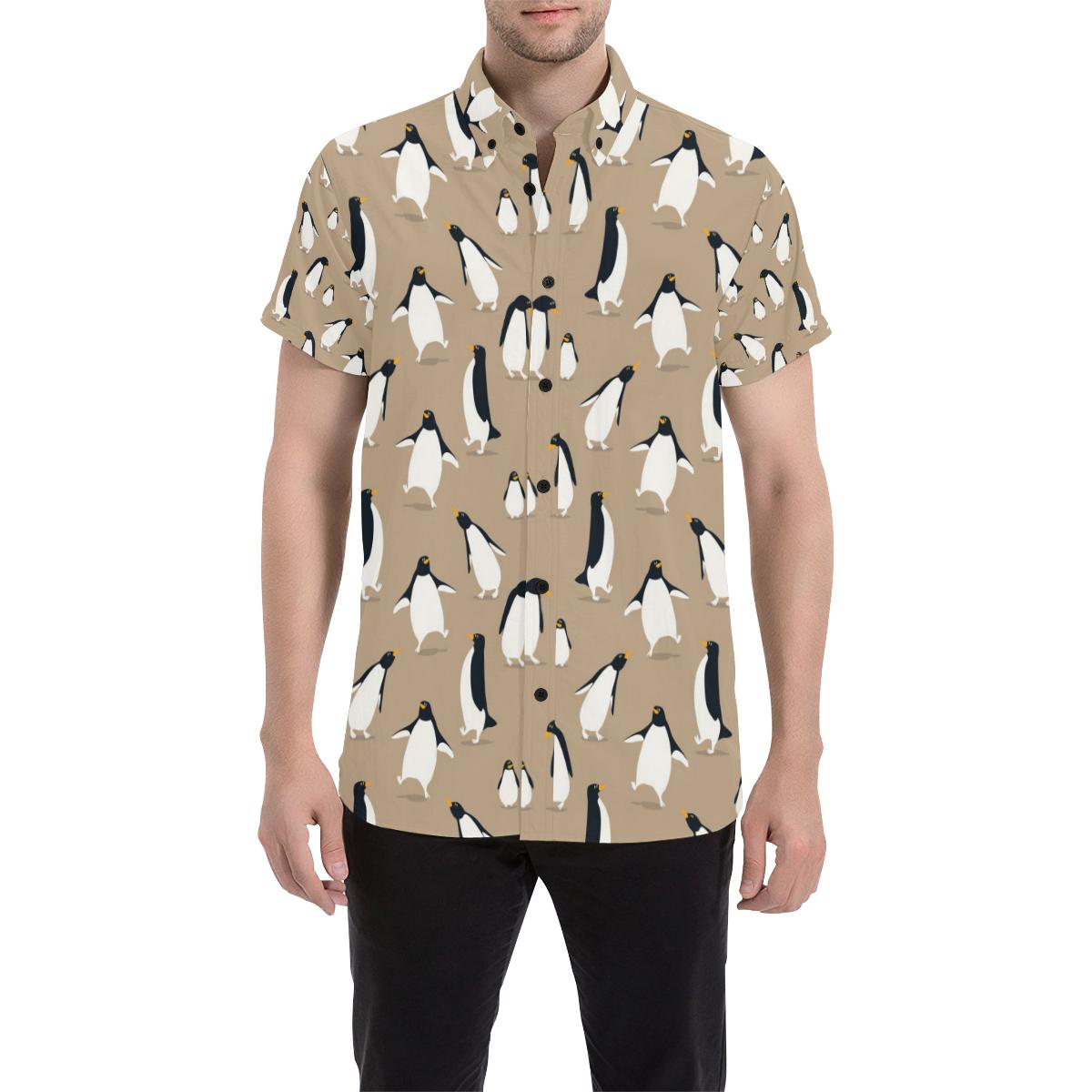 Penguin Pattern Print Design A01 Men Button Up Shirt