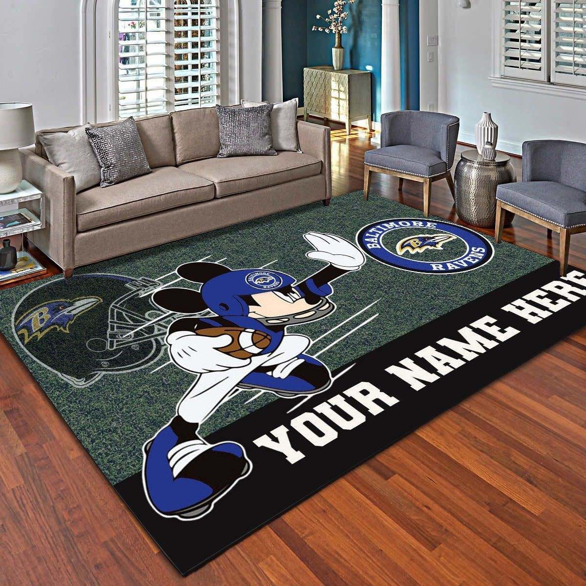 Baltimore Ravens & Mickey Personalized Rug, Living Room Bedroom Carpet – Customized Floor Decor