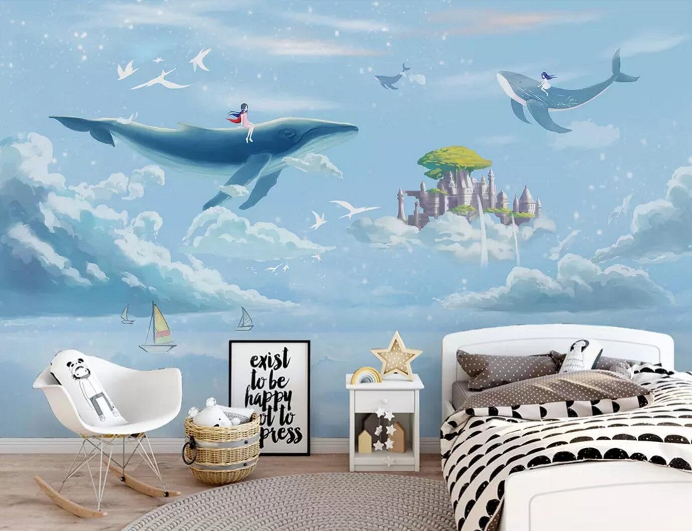 3D Kids, Cartoon, Sky, Whale Wallpaper-Nursery