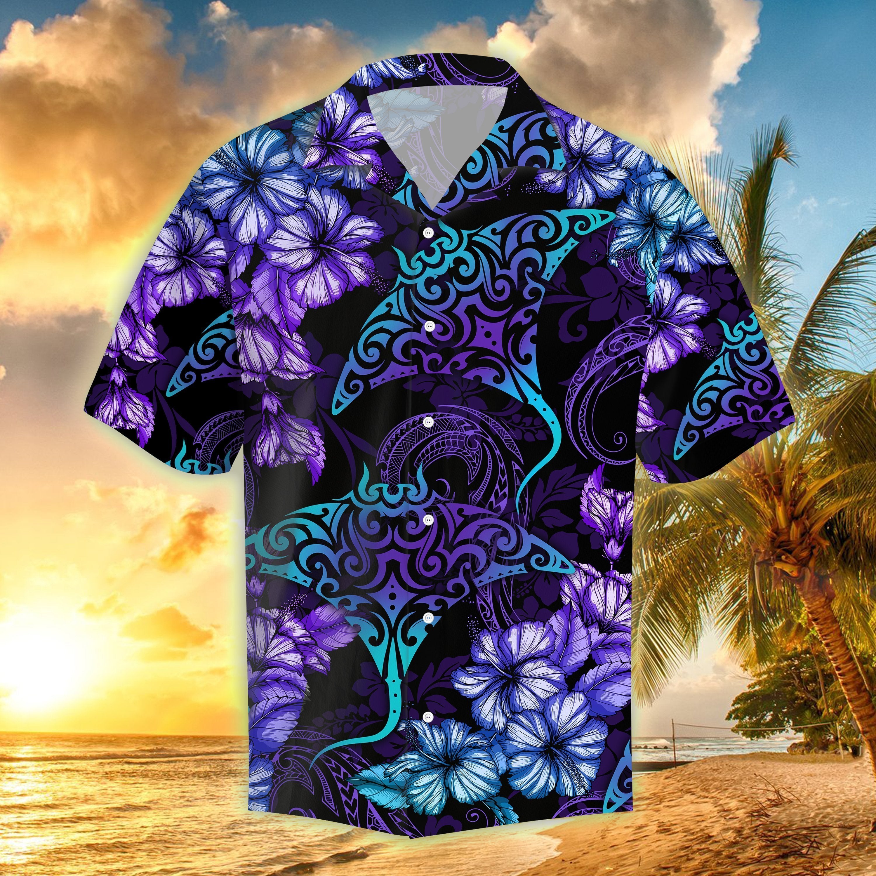 Rays Hibiscus Tropical Fishing Hawaiian Shirt Ha81531