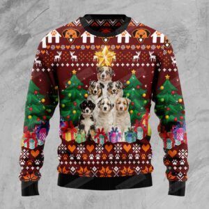 Australian Shepherd Pine Tree Ugly Christmas Sweater, All Over Print Sweatshirt