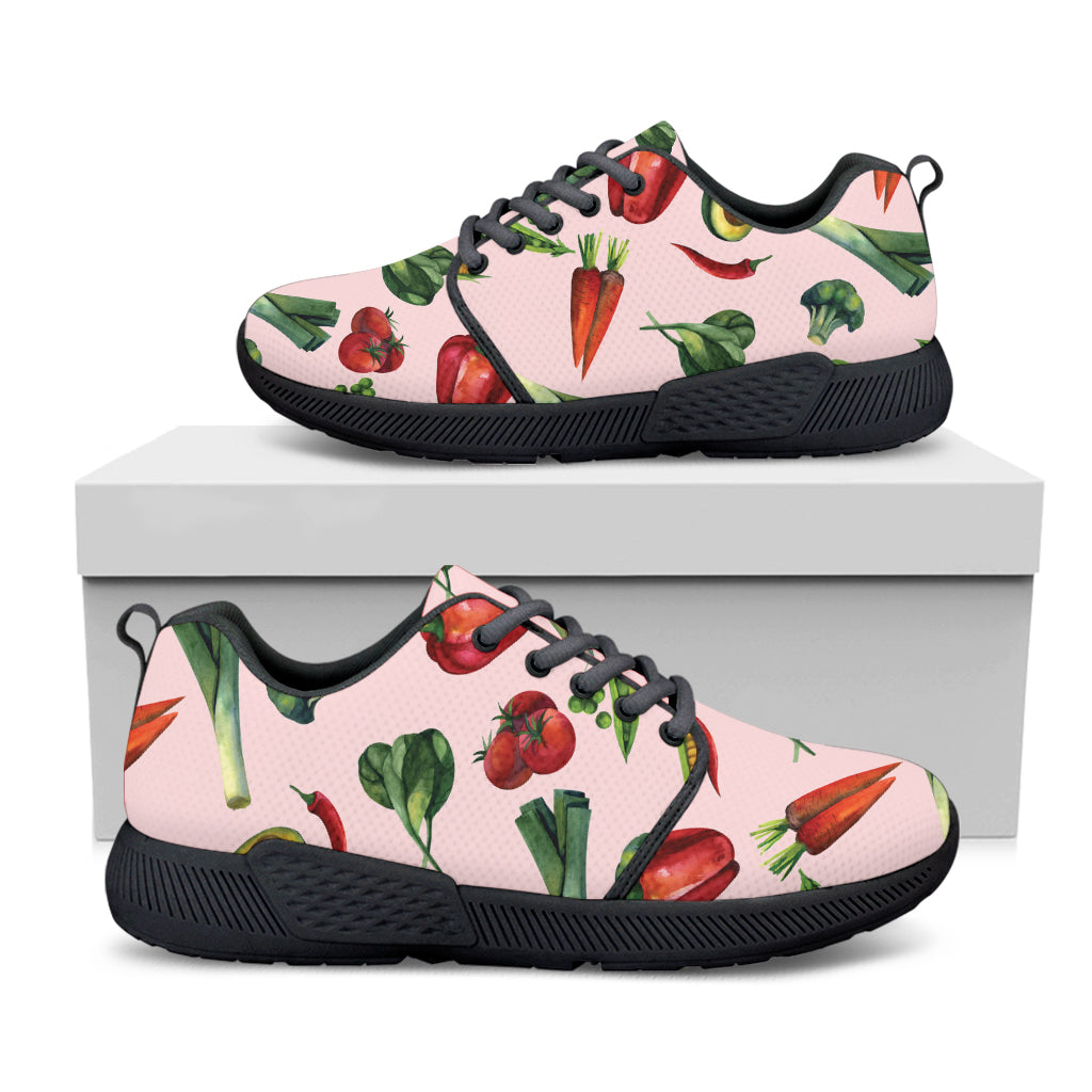 Watercolor Vegan Pattern Print Black Athletic Shoes