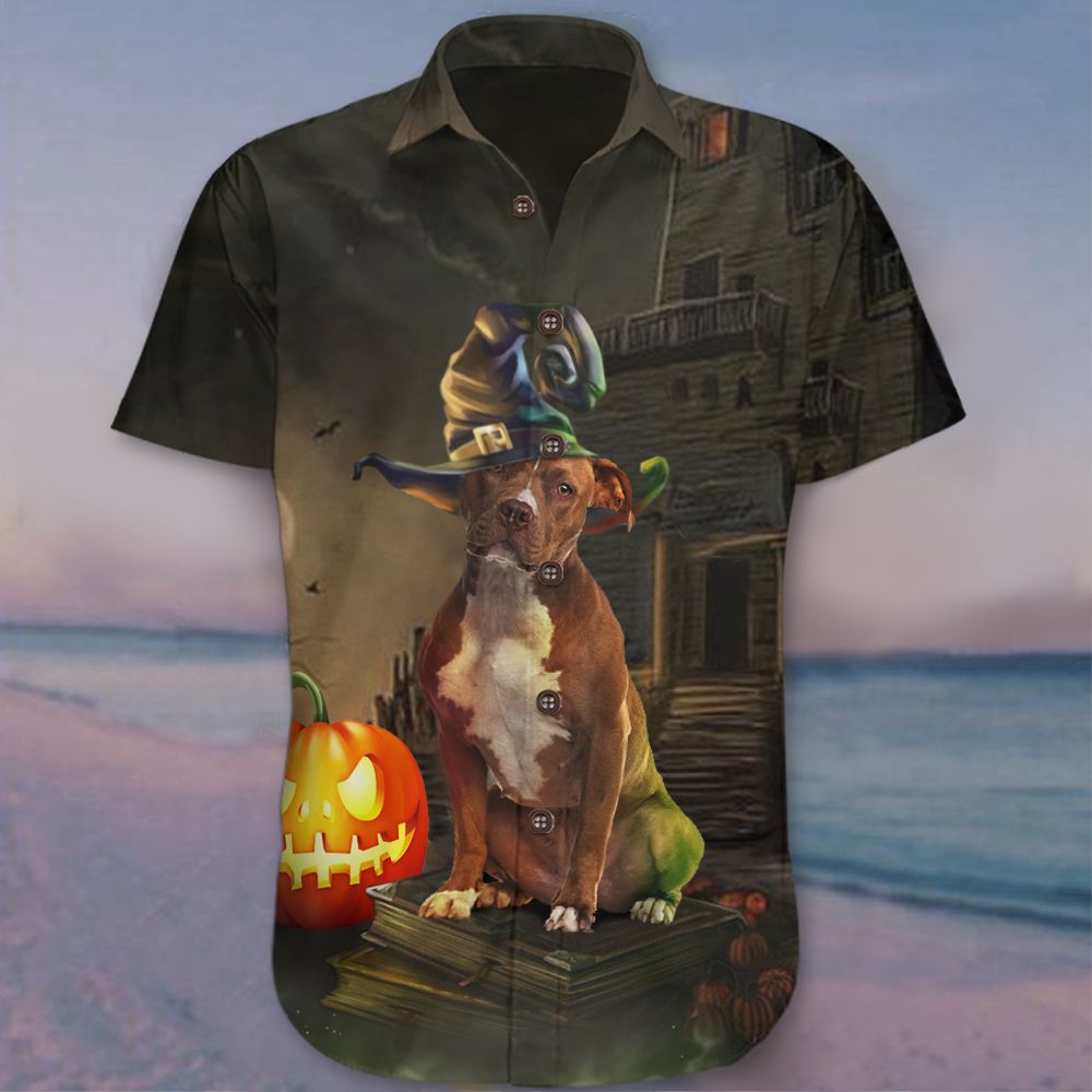 Pitbull Halloween Hawaii Shirt Dog Graphic Button Up Gift Ideas Ha108496