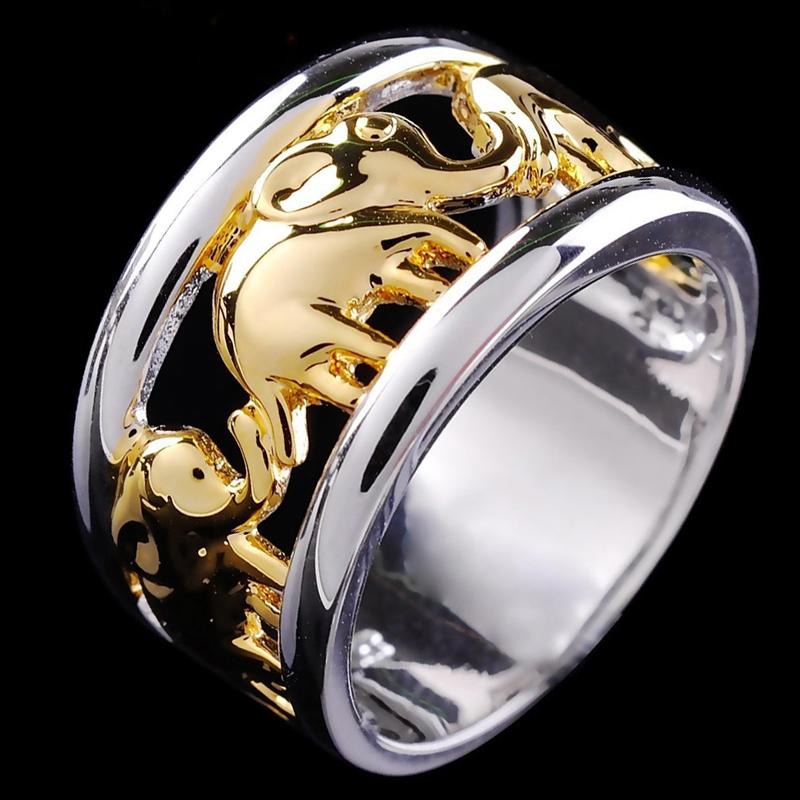 Trendy Stainless Steel Punk Ring For Men Gold Color Silver Plated Elephant Finger Ring Male Wedding Party Jewelry Anillos Bijoux alx