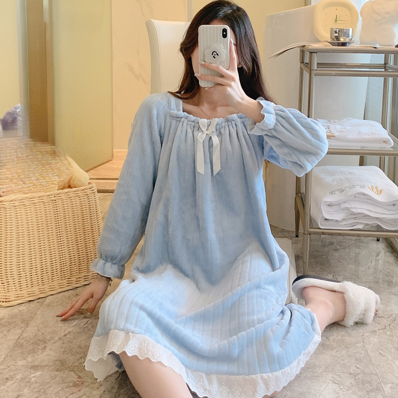 Autumn Winter Warm Flannel Women Sleepwear Shirt Long NightDress Women Sleepshirt Loose Ladies Nightgown Girl Outwear Nightdress alx