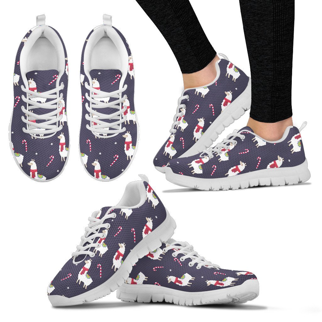 Llama With Candy Cane Themed Print Women Sneakers