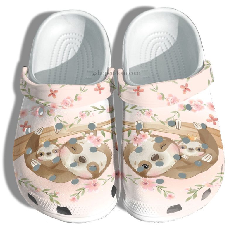 Sloth Mom Flower Cute Shoes – Sloth Kid Mom Beach Shoes Croc Clogs