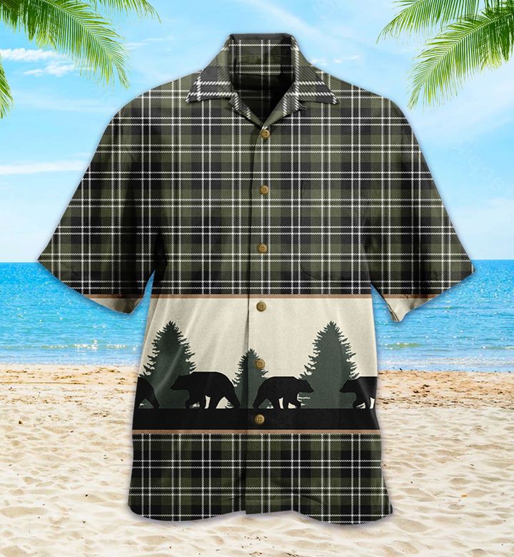 Bear Walk Plaid Grey Hawaii Shirt Ha63869