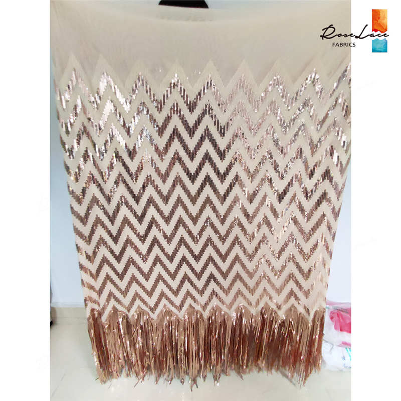 Tassels Sequins Style African Net Lace Elastic Fabrics 2019 High Quality Sequined Embroidered Mesh Lace Material Wedding Fabrics alx