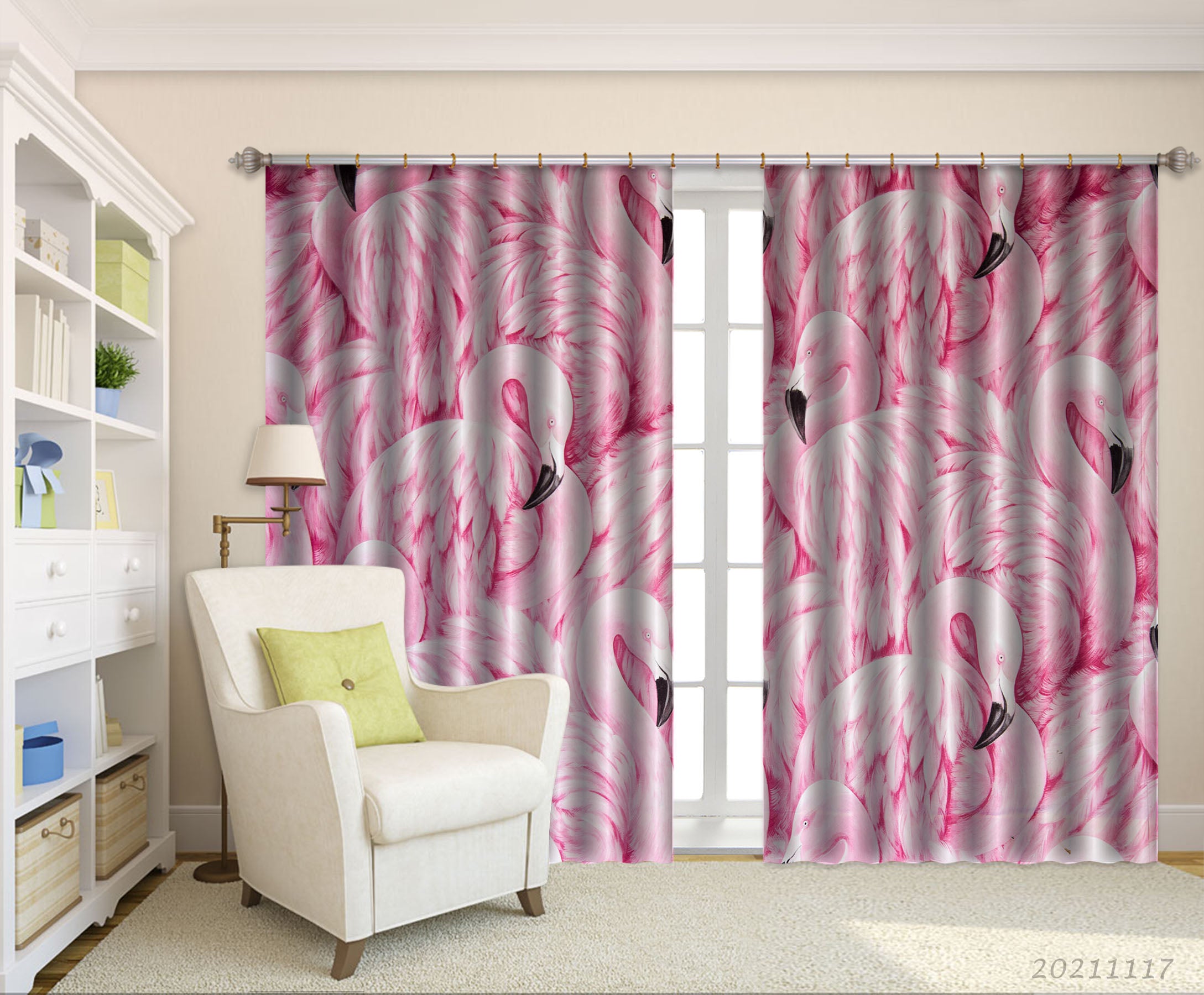 3D Animal Pink Flamingo Curtains And Drapes Lqh 9