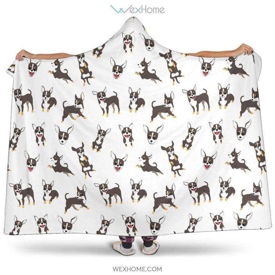 Chihuahua Dog Pattern Hooded Blanket