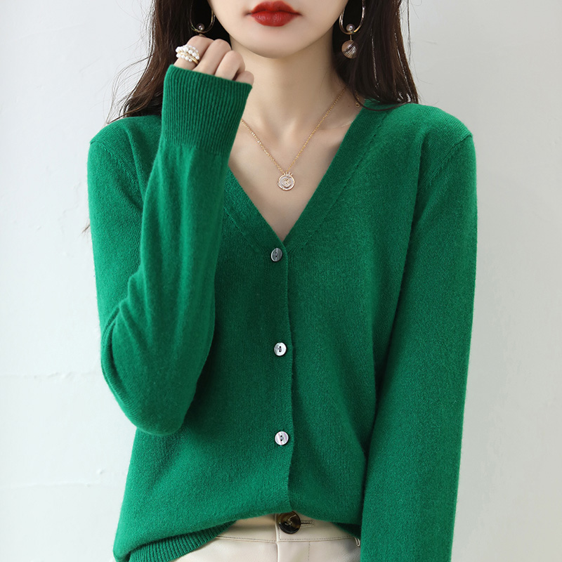 Thin Wool Knitted Cardigan Coat Ladies 2022 Spring New Sweater V-neck Solid 15 Color Women Jacket All-Match Top Loose Base Shirt alx