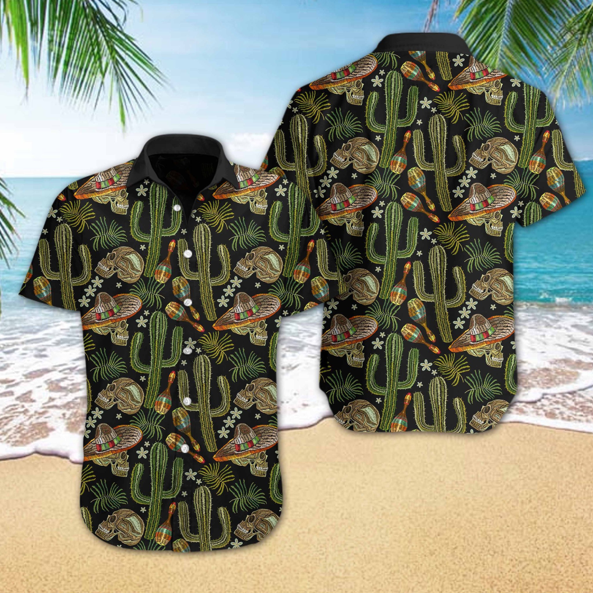 Skull Cactus Embroidery Hawaii Shirt Ha95806