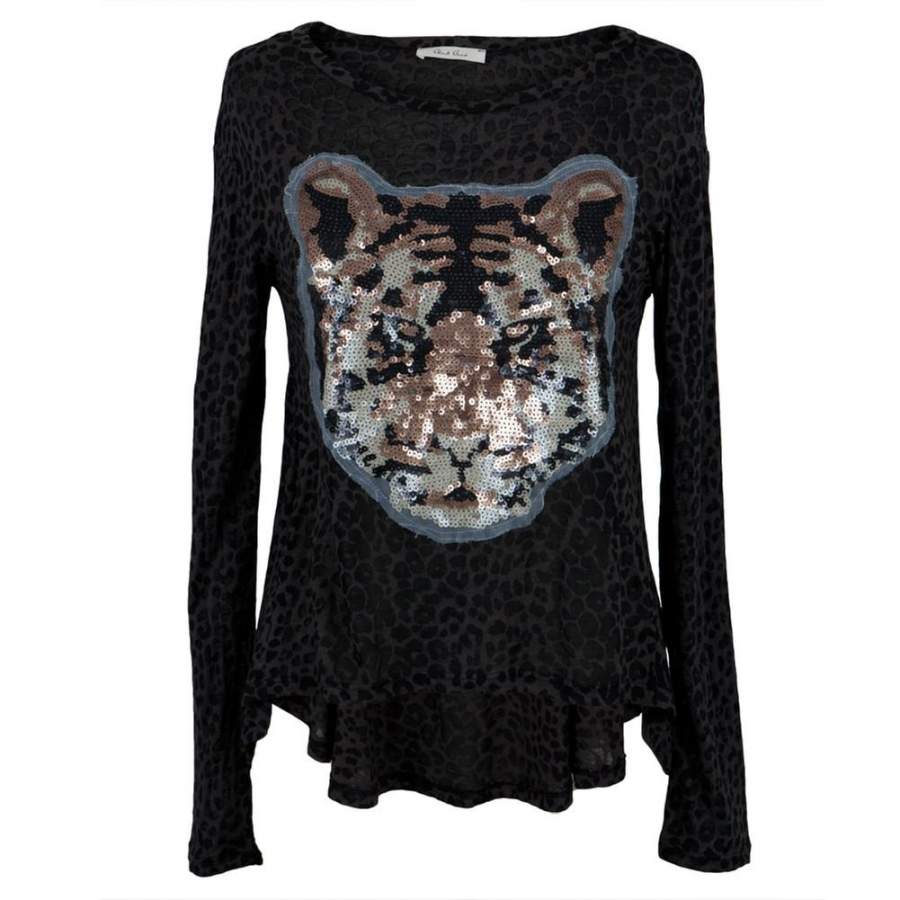 Tiger Sheer Sequins Long Sleeve T-Shirt