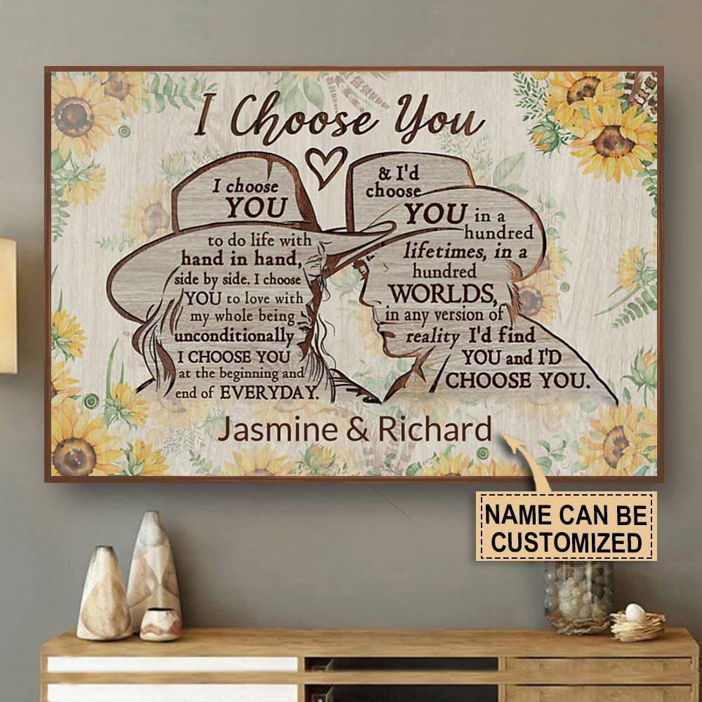 Aeticon Gifts Personalized Cowboy Couple I Choose You Canvas Mom Dad Gift Home Decor