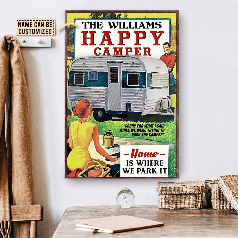 Aeticon Gifts Personalized Camping Retro Happy Camper Canvas Mom Dad Gift Home Decor