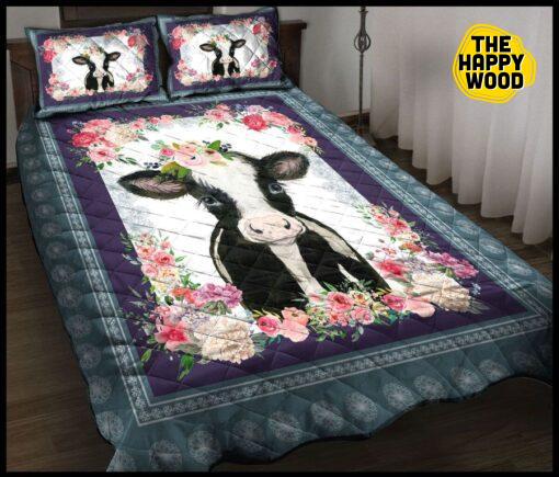 Cow Flower Quilt Bed Set And Pillow Covers