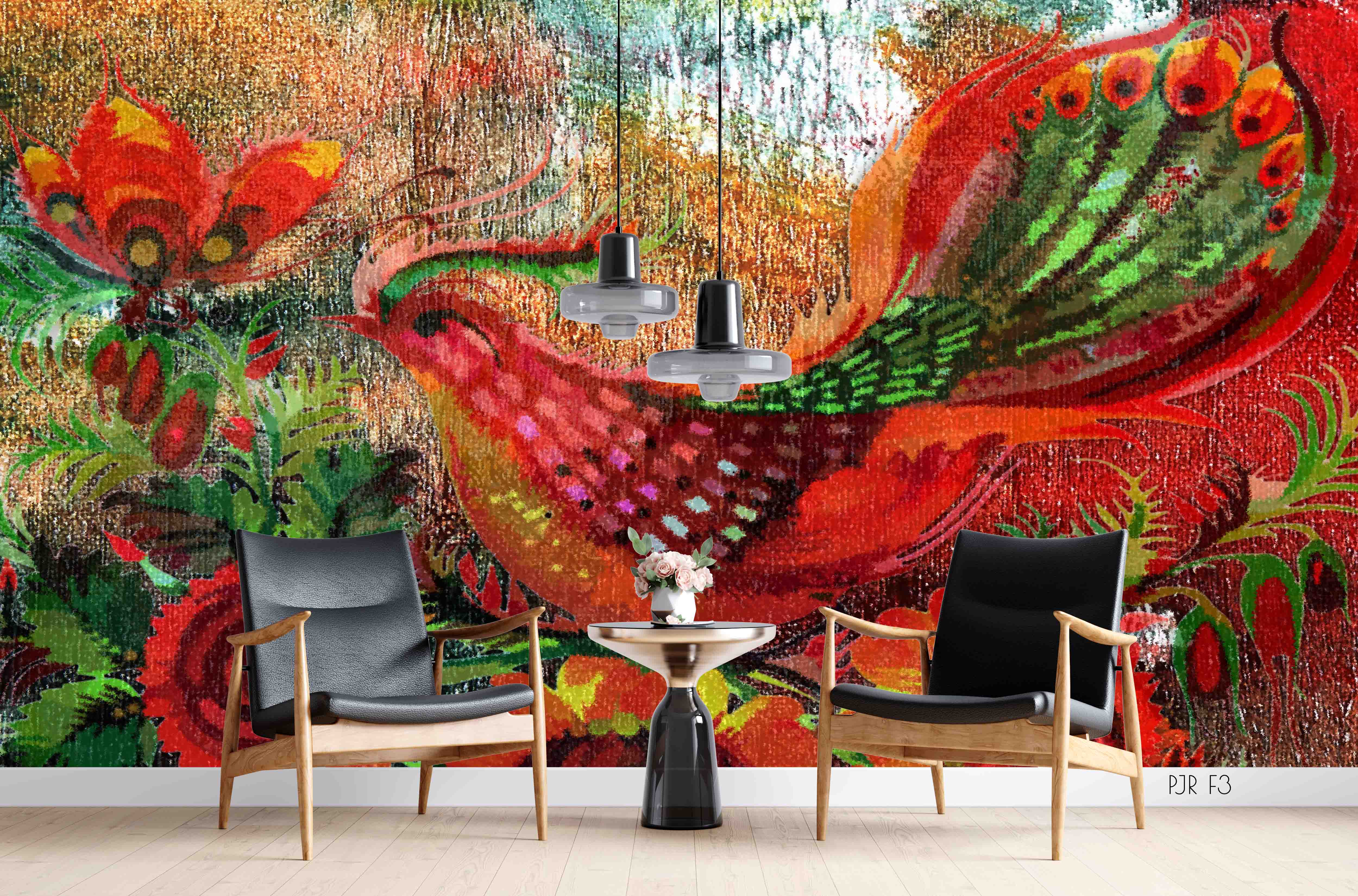 3D Hand Drawn Colorful Peacock Floral Animal Wall Mural Wallpaper Lxl