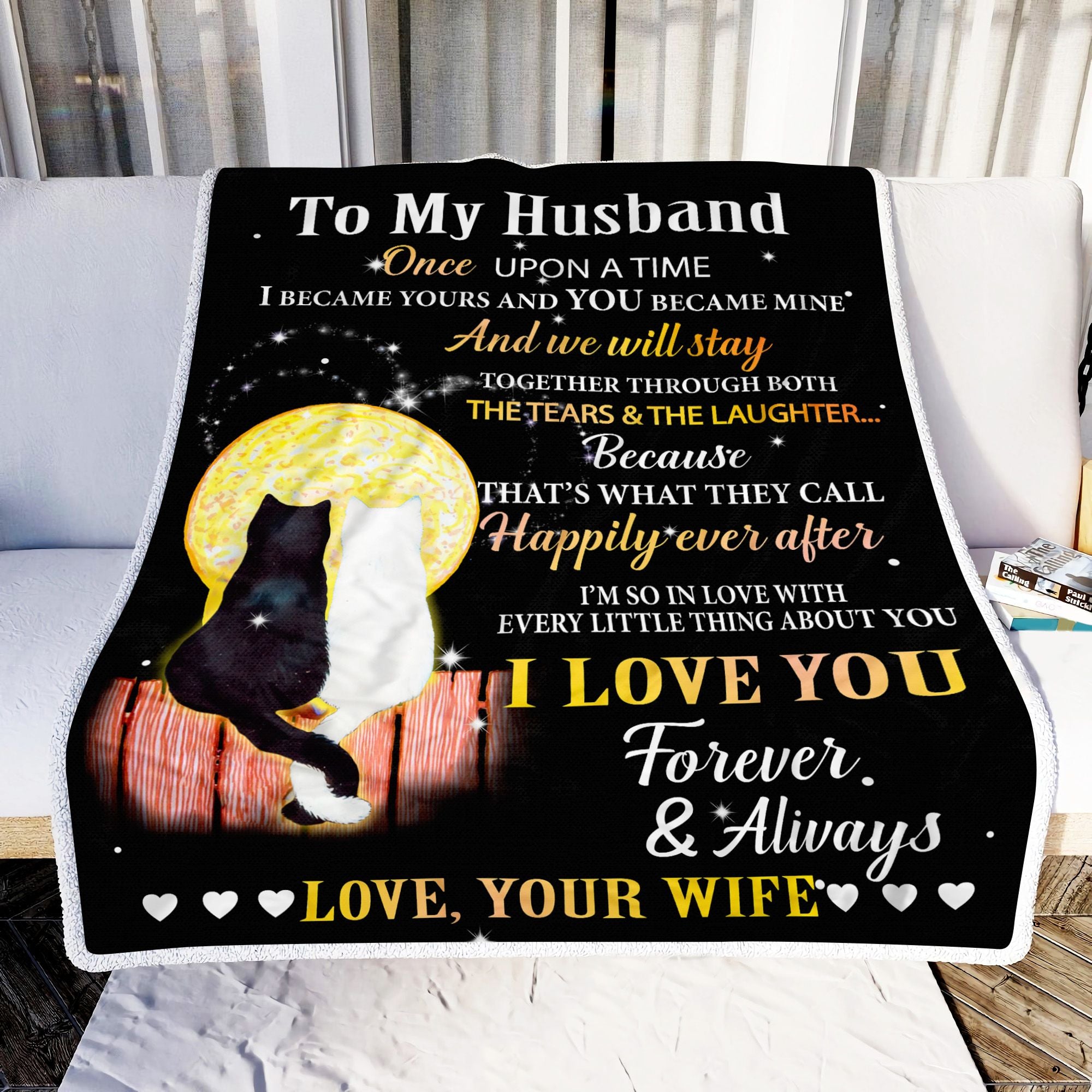 To My Husband I Love You Forever And Always, Cat Couple Fleece Blanket For Valentine’S Day Home Decor Bedding Couch Sofa Soft And Comfy Cozy