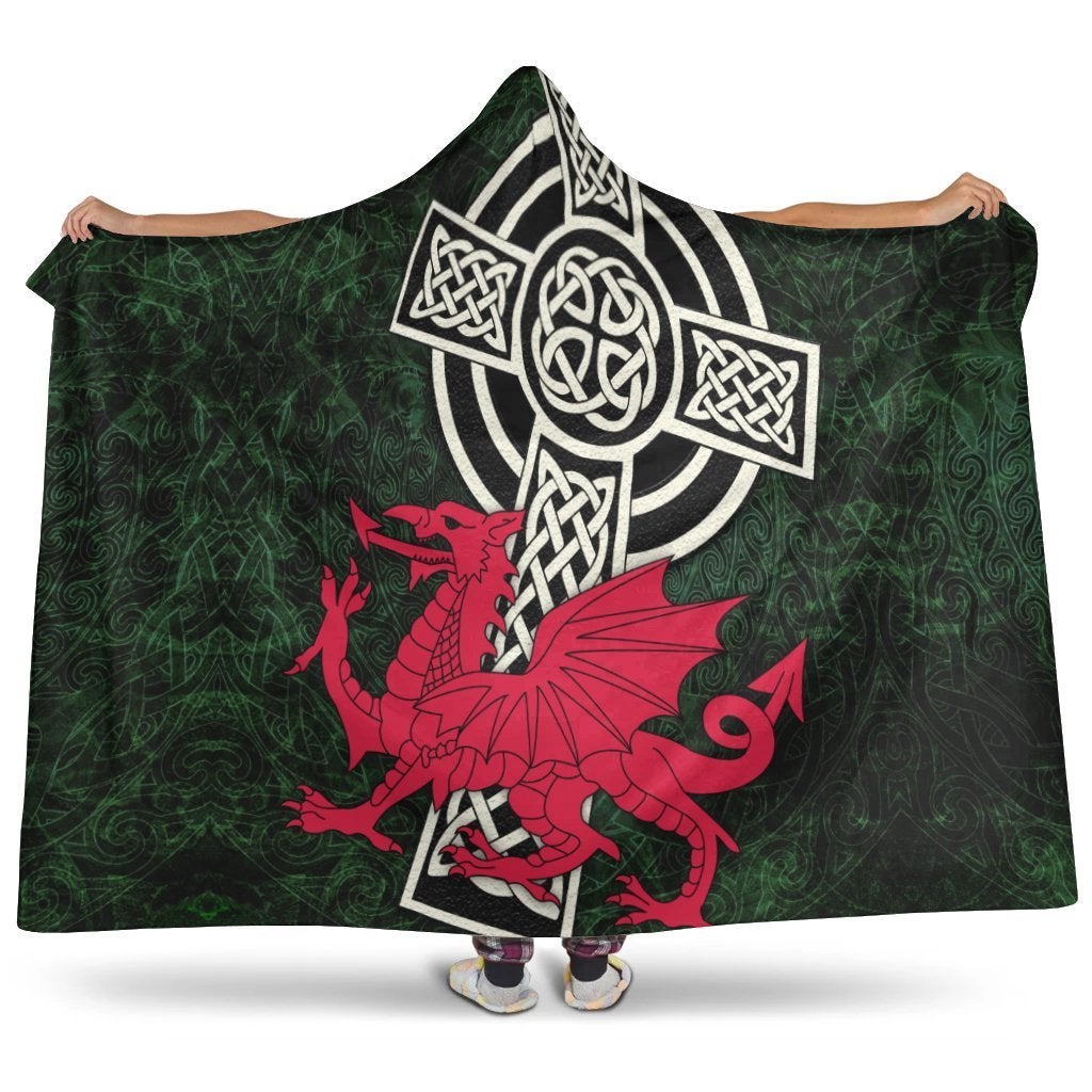 Wales Celtic Hooded Blanket Celtic Cross And Cymru Skew Style