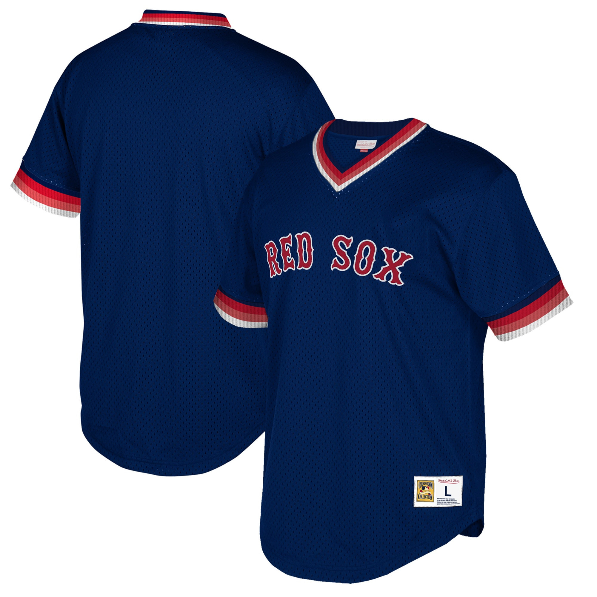 Boston Red Sox Mitchell & Ness Big & Tall Cooperstown Collection Mesh Wordmark V-neck Jersey – Navy MLB