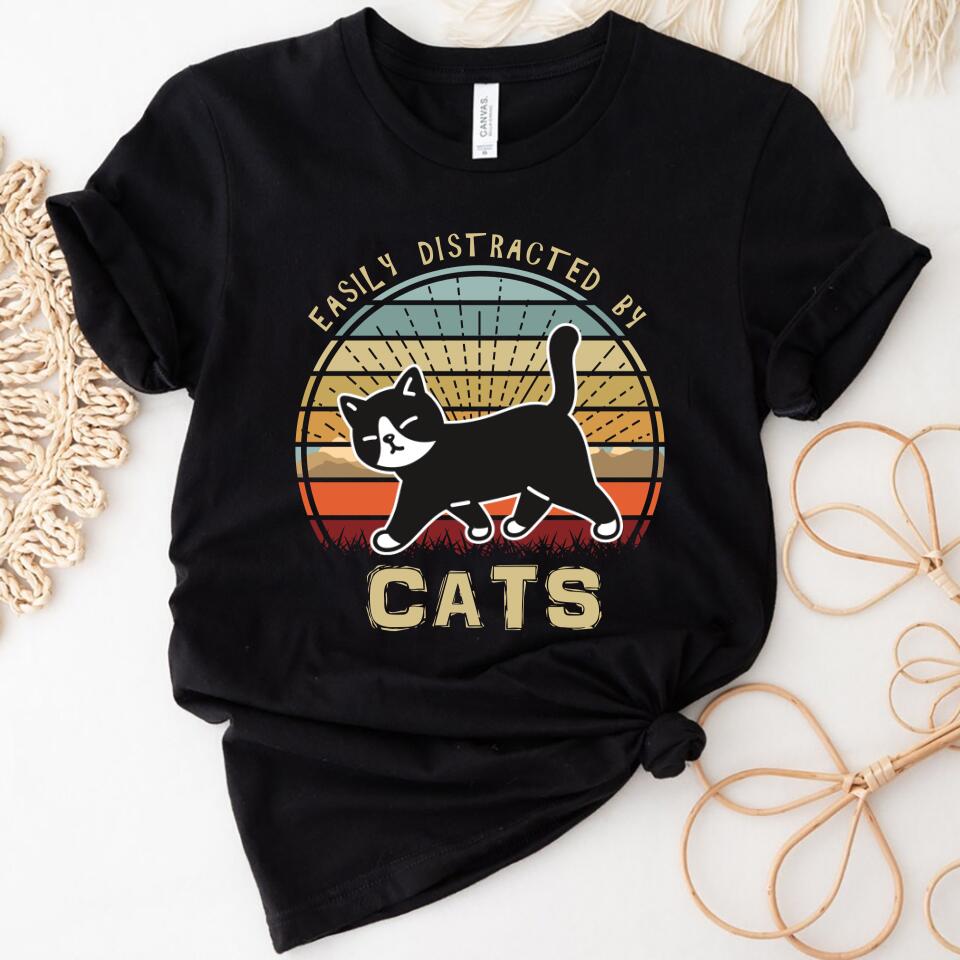 Trending Personalized – Easily Distracted By Cats Customized Women Shirt, Unique Gift For Cat Owner