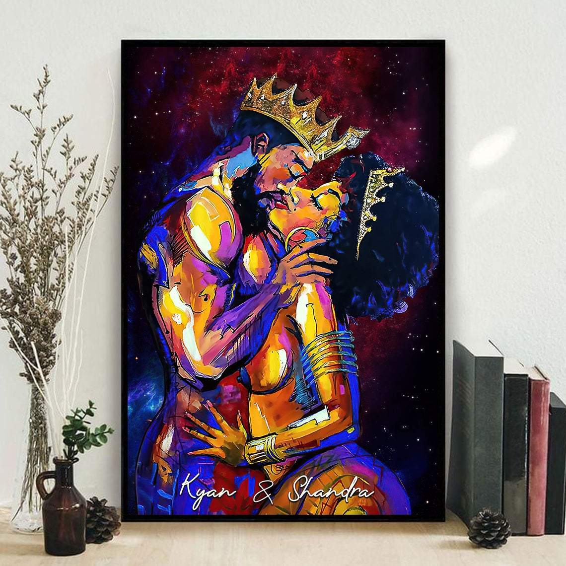 Personalized Black Couple Poster, Black King Black Queen Canvas