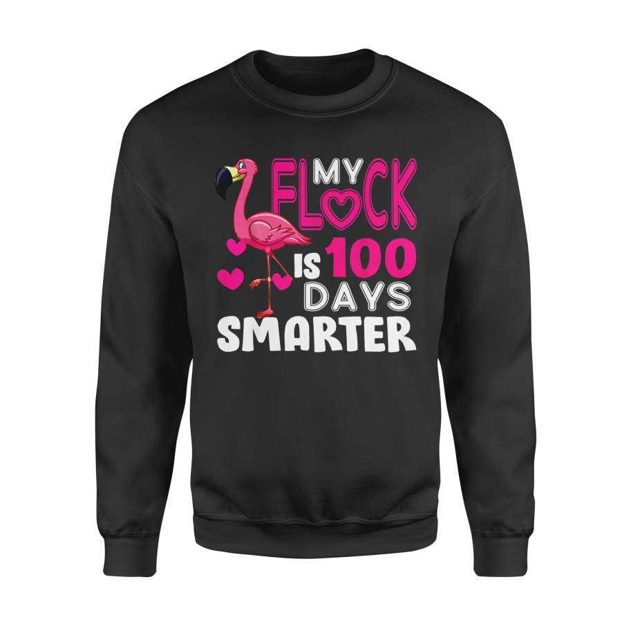 Animal gift idea My Flock Is 100 Days Smarter Flamingo – Standard Fleece Sweatshirt