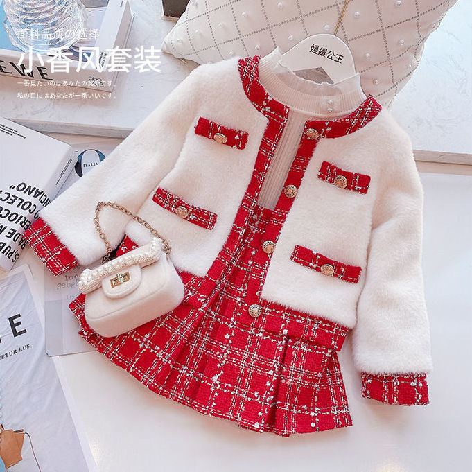 2022 Girls Winter Clothing Set Elegant Baby Kids Birthday Princess 2pcs Children Warm Suits Cotton Padded Fake Fur Coats+jackets alx