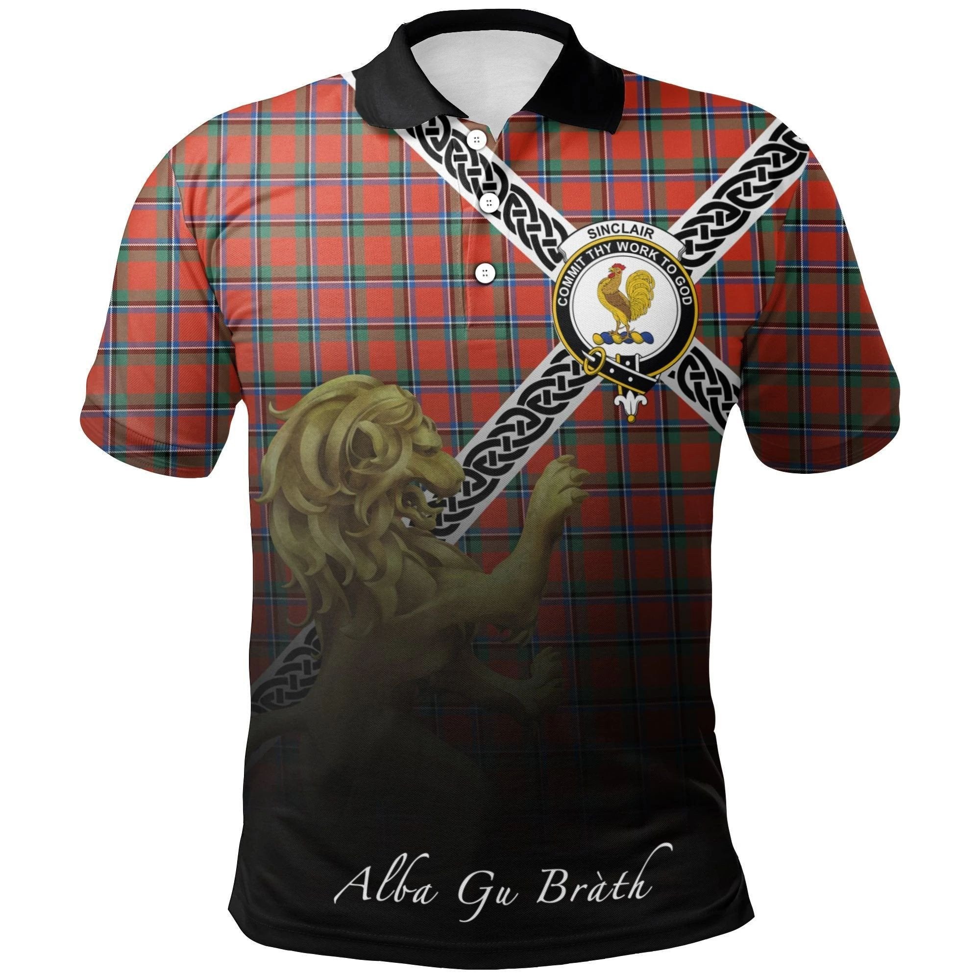 Sinclair Ancient Clan Polo Shirt, Scottish Tartan Sinclair Ancient Clans Polo Shirt Celtic Lion Style