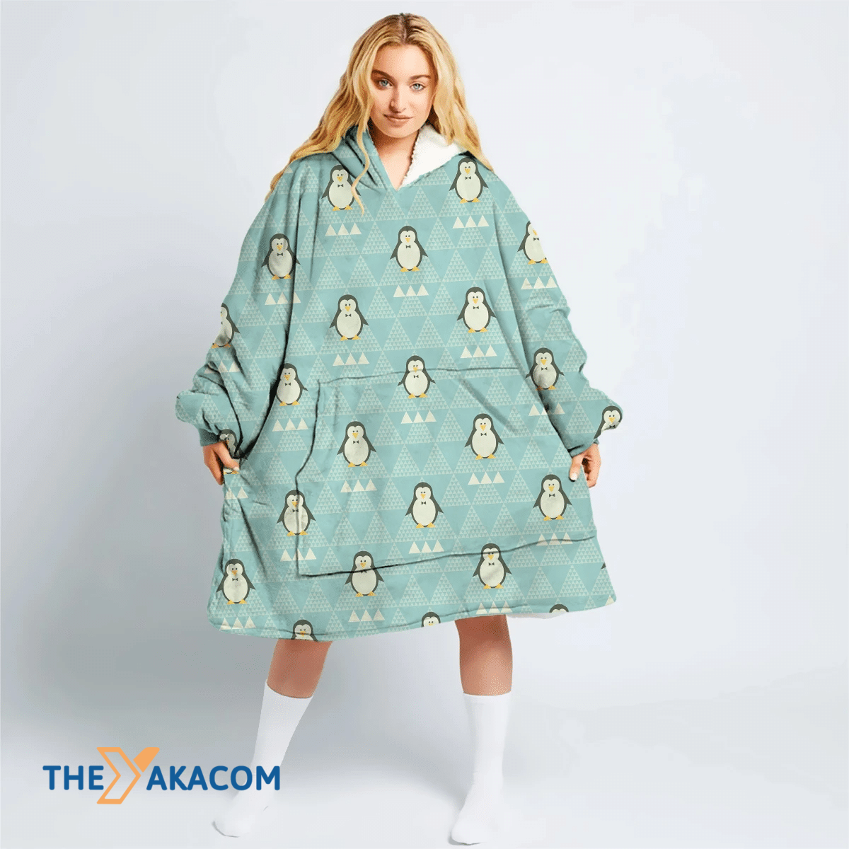 Christmas Penguins And White Triangles Geometric Hoodie Blanket