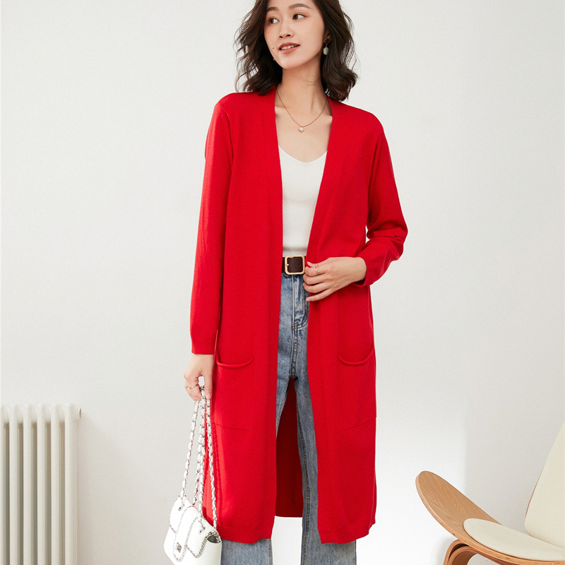 Classic Wild V-Neck Knitted Cardigan Women’s Mid-Length Outer Sweater Thin Section Early Autumn 2021 Gentle Wind Loose Jacket alx