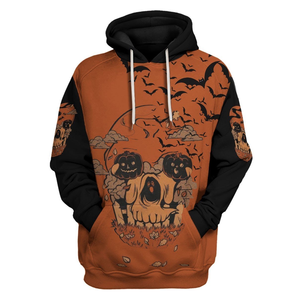 Halloween Shirt Halloween Pumpkin Ghost Skull Bats Black Orange T-Shirt Halloween Hoodie Unisex Full Print