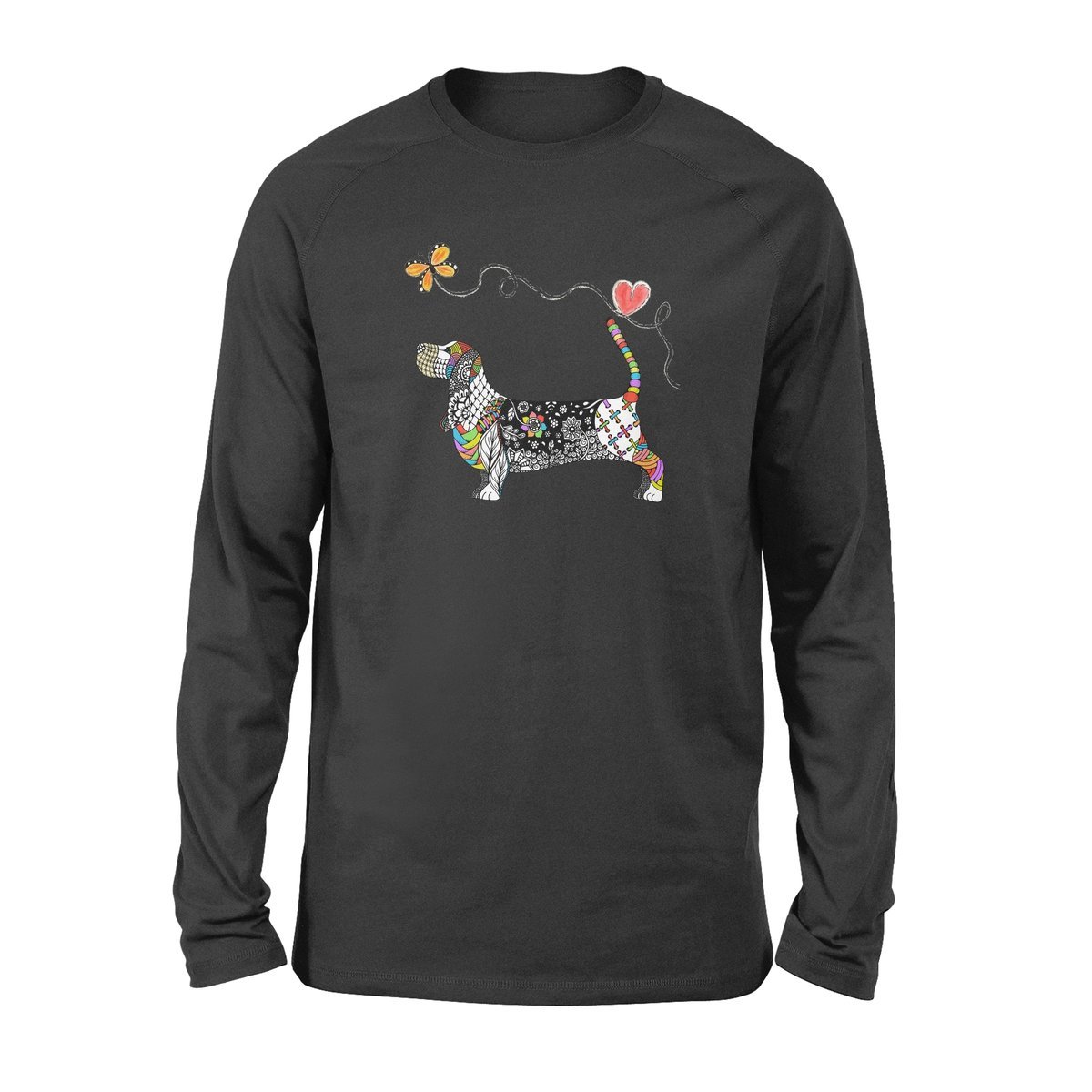 Zentangle Rainbow Basset – Premium Long Sleeve, Gift For Dog Lover, Gift For Basset Lover T-Shirt Hoodie All Color Size S-5Xl