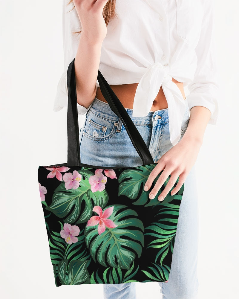 Summer Palm Leaves And Flowers Canvas Zip Tote