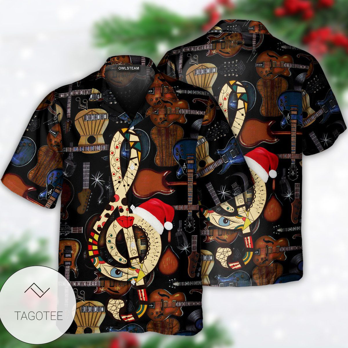 Christmas Hawaii Guitar Happiness Button Up Shirt For Men Ha5218