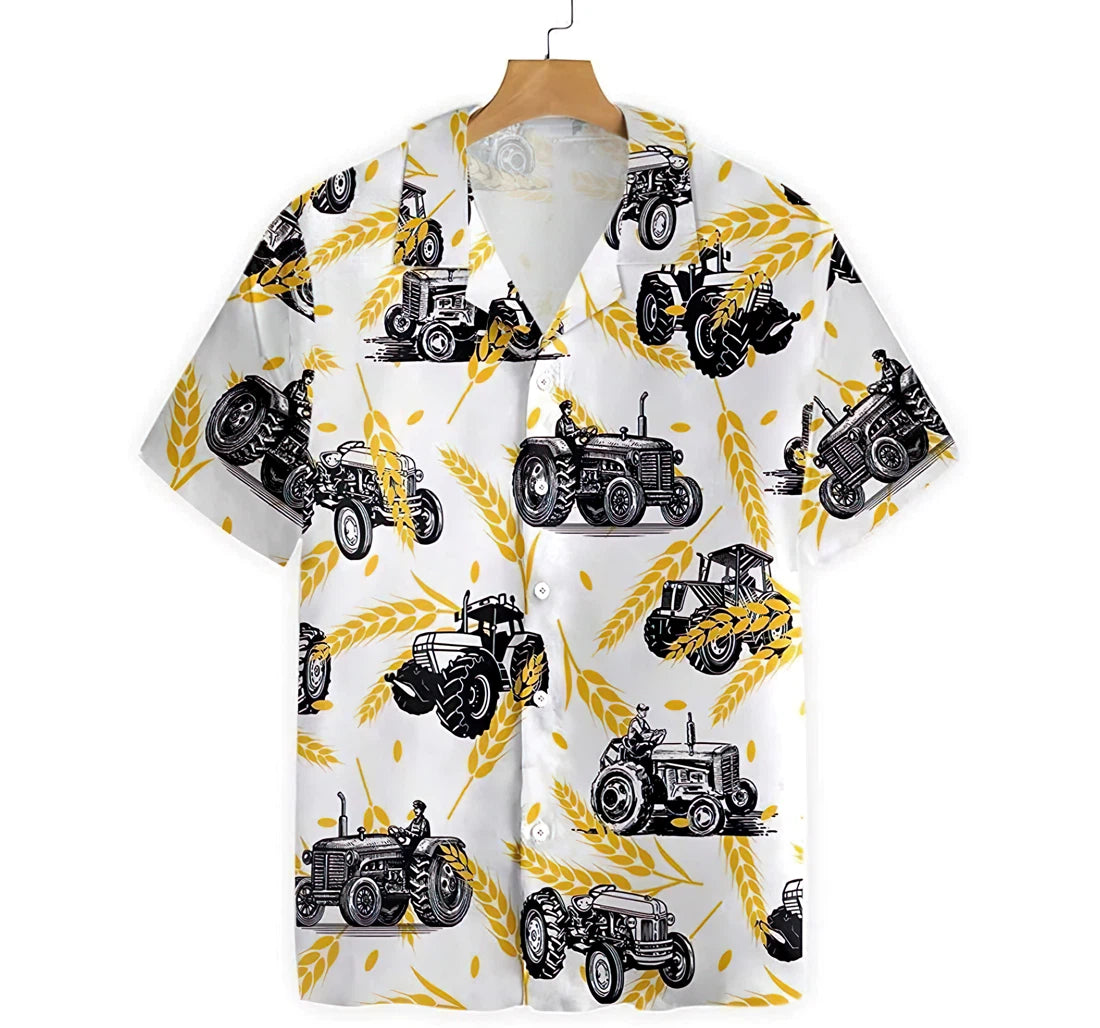 Tractors On Wheat Pattern Summer Clothes Hawaii Button Up Aloha Shirt For Women Ha59651