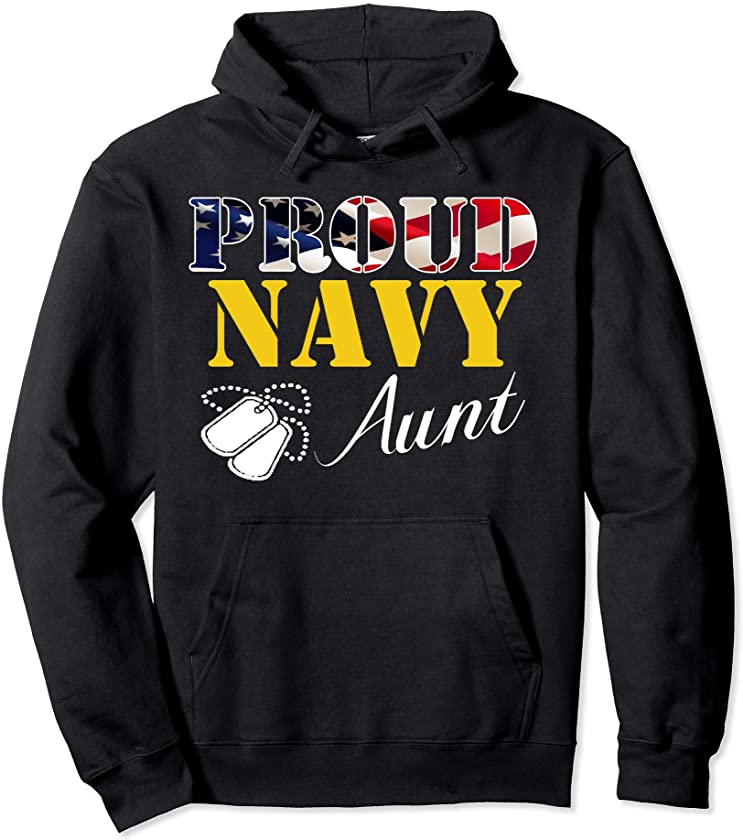 Vintage Proud Navy Aunt With American Flag Gift Veteran Pullover Hoodie