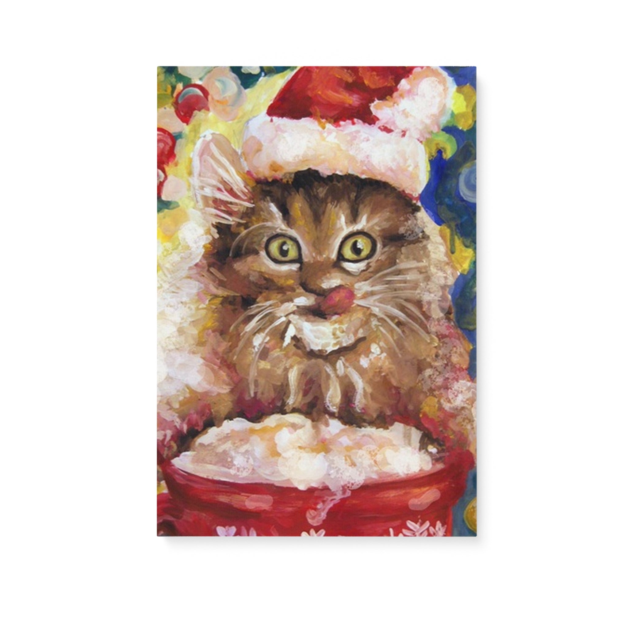 Yum yum! Kitten drinking hot cocoa – Matte Canvas