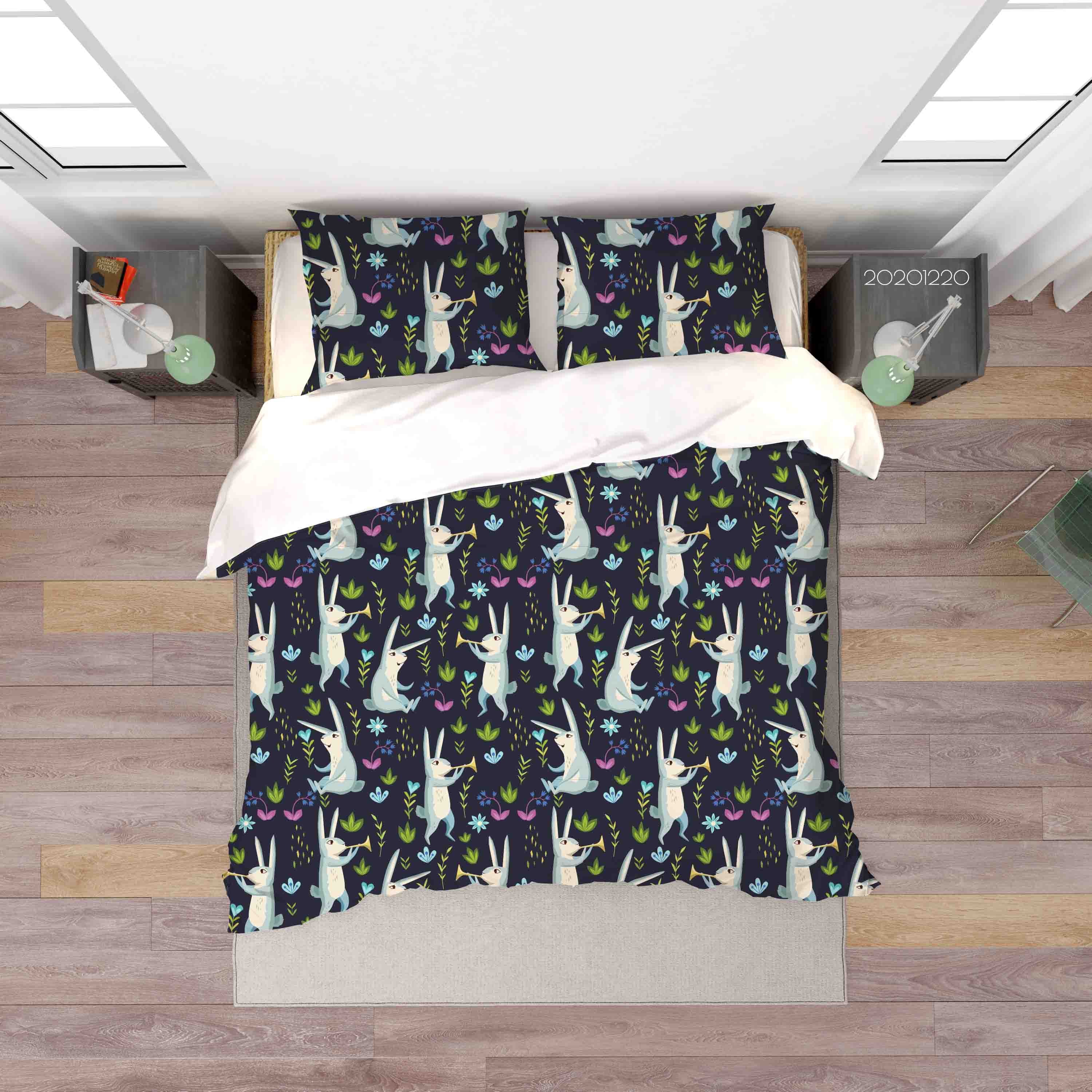 3D Hand Drawn Animal Rabbit Leaf Quilt Cover Set Bedding Set Duvet Cover Pillowcases 110