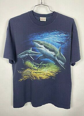 Vintage 90s Great  Shark Shipwreck Single Stitch T Shirt Surf Ocean Habitat 6550