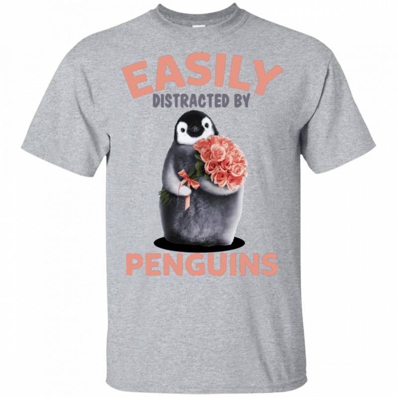 Easily Distracted By Penguins Cute Penguin Holding Roses Shirt