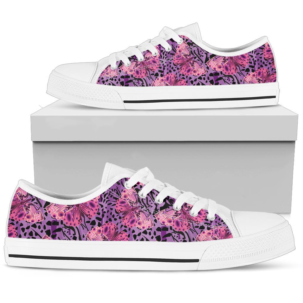 Purple Butterfly Leopard White Bottom Low Top Shoes