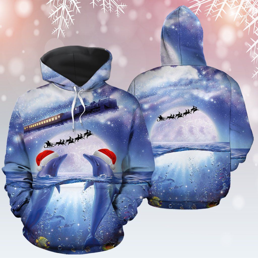 Dolphin Christmas Blue Amazing 3D Printed Sublimation Hoodie Hooded Sweatshirt Comfy Soft And Warm For Men Women S To 5Xl Ctc10032279