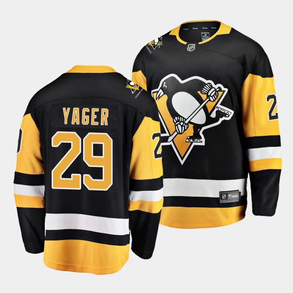 Brayden Yager #29 Pittsburgh Penguins 2023 NHL Draft Home Men Jersey – Black/Yellow