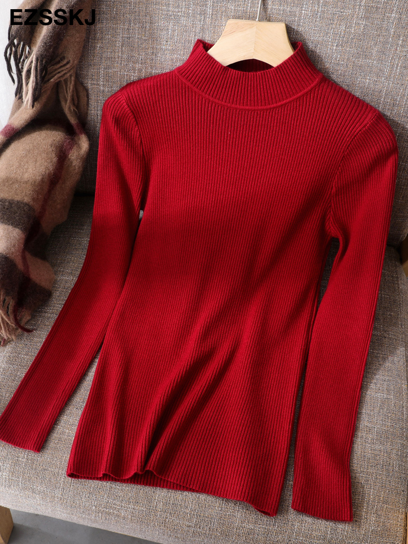 2021 Knitted Women high neck Sweater Pullovers Turtleneck Autumn Winter Basic Women Sweaters Slim Fit Black alx