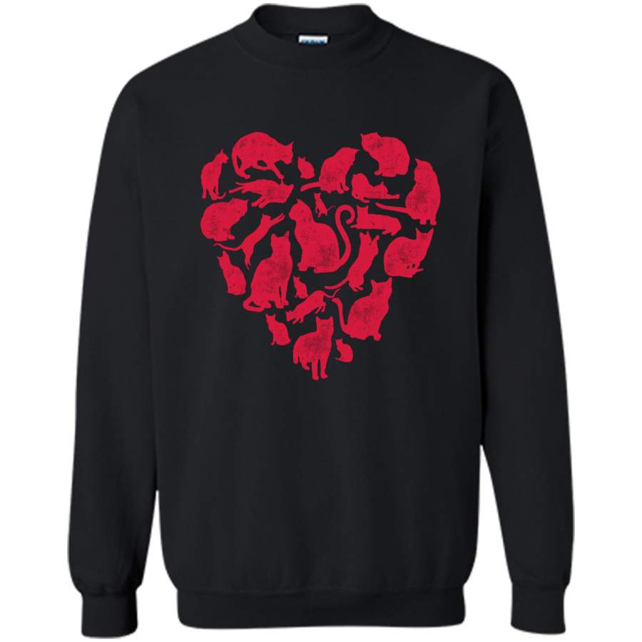 Valentines Day Cat Heart Funny Kitty Kitten  Printed Crewneck Pullover Sweatshirt