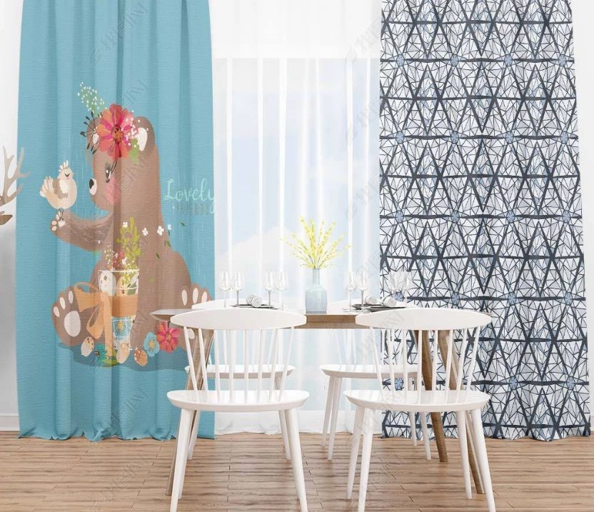 3D Hand Drawn Geometric Animal Bear Curtains And Drapes Lqh 90