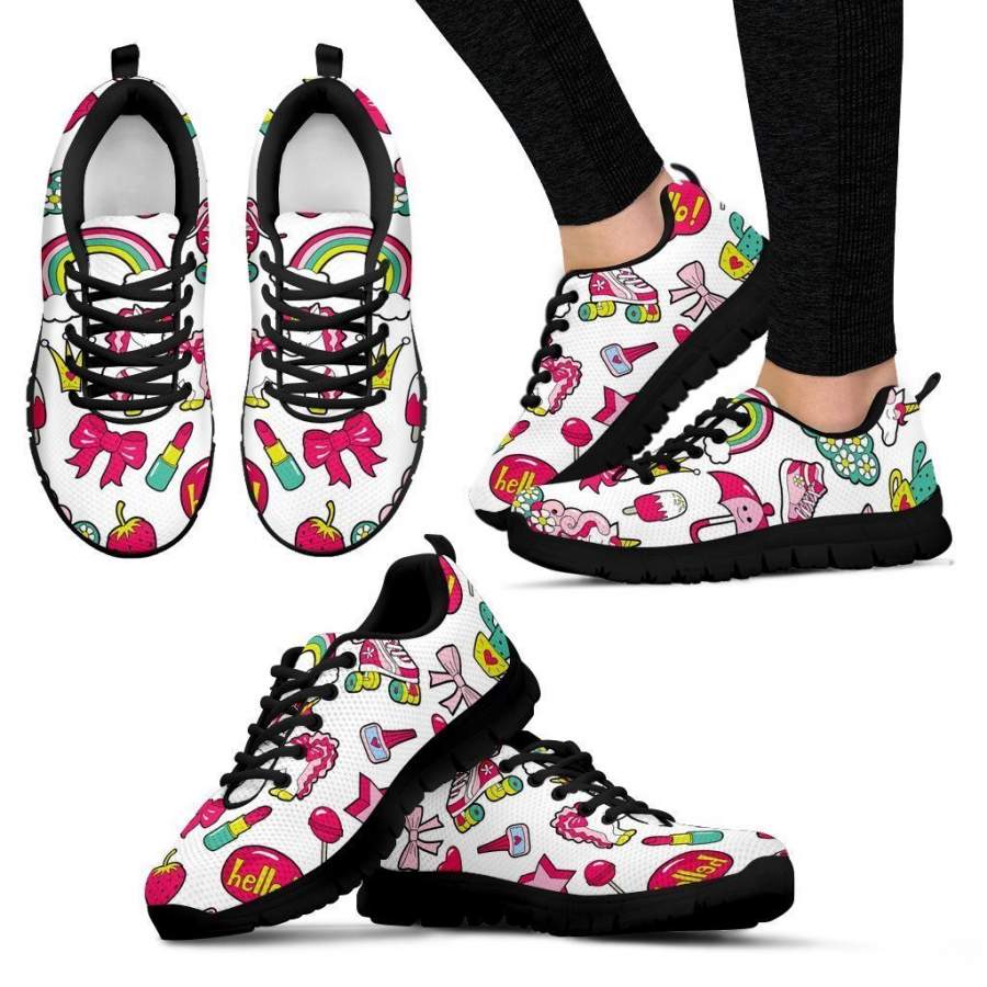 White Girly Unicorn Pattern Print Women’s Sneakers